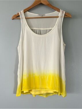 VTG Red Haute Silk Hippie Yellow Cream Dip Dye Womens Medium Flowing Tank Blouse